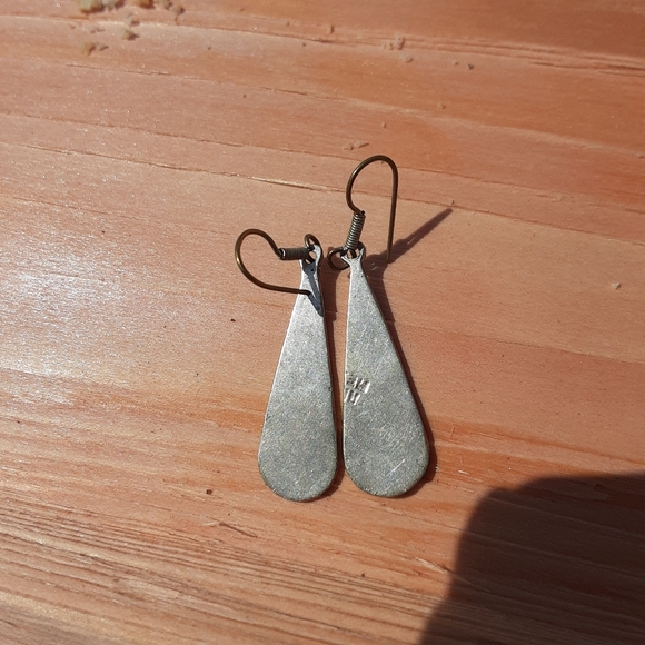 Aztec Mexican handcrafted silver turquoise malachite teardrop mosaic earrings NW - Picture 3 of 3